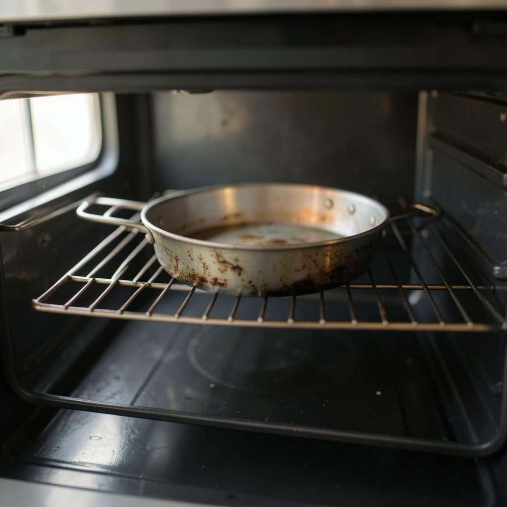 An ordinary home oven with one tin in it